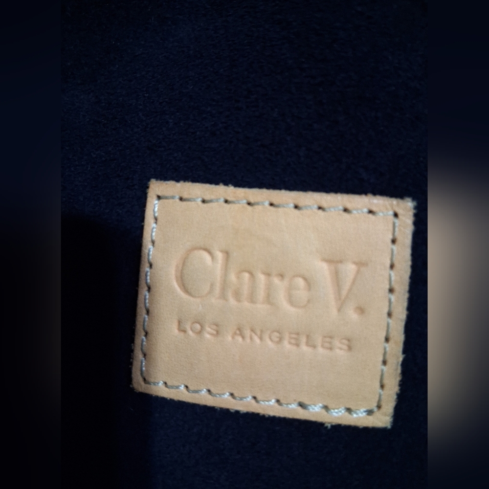 Clare V. Los Angeles Navy Suede Bag with Tan Leather Logo Patch - Picture 9 of 13